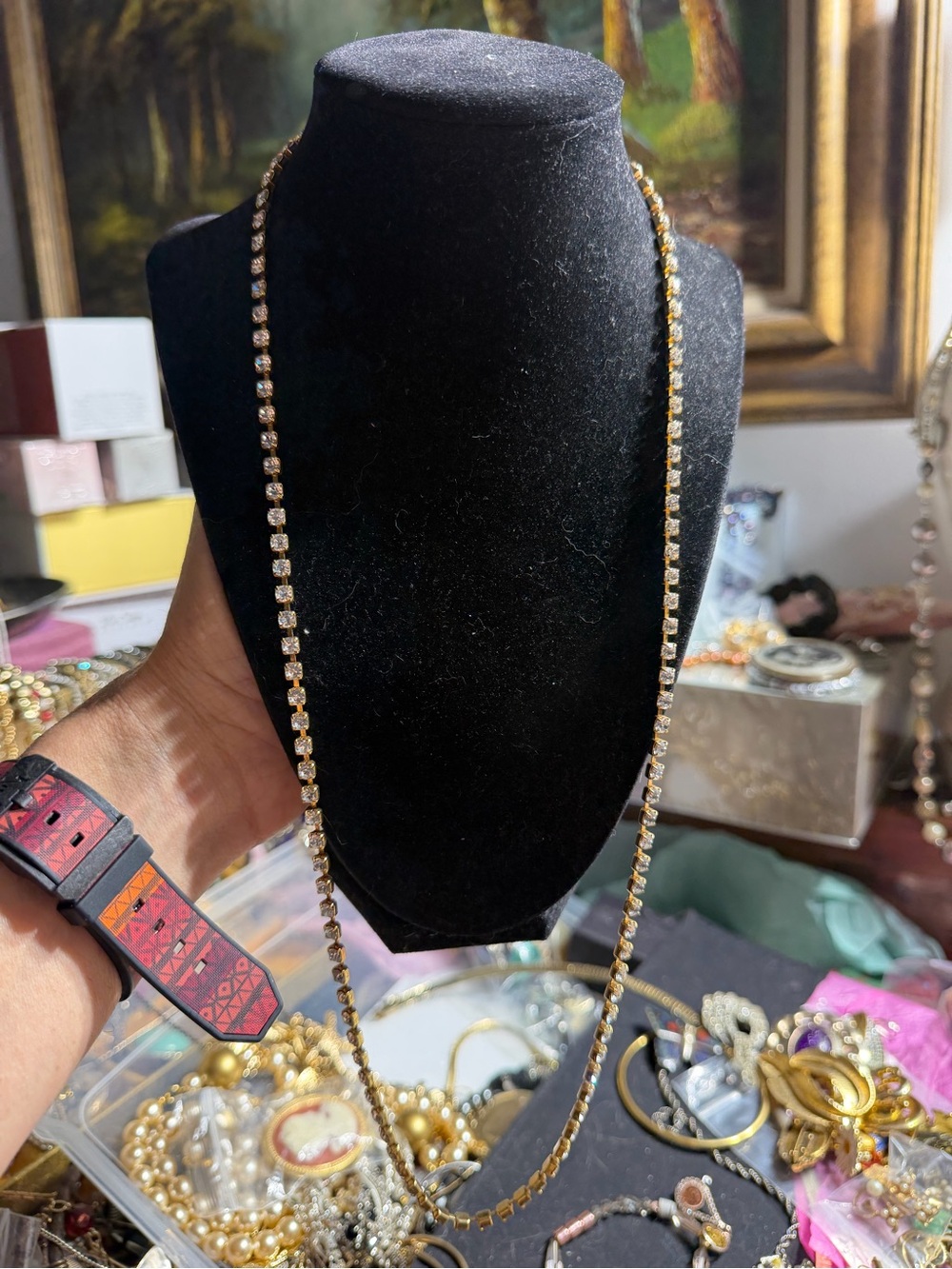 Vintage Gold Tone Crystal Long Necklace